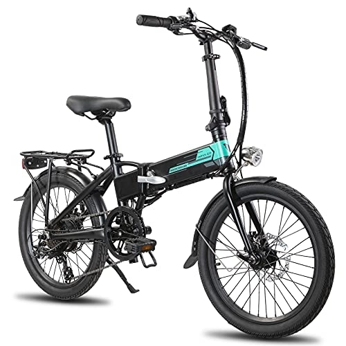 Bicicletas eléctrica : ROCKSHARK Bicicleta Eléctrica Plegable de Aluminio de 20 Pulgadas Freno de Disco Shimano de 7 Marchas con iluminación, Color Negro Blanco…