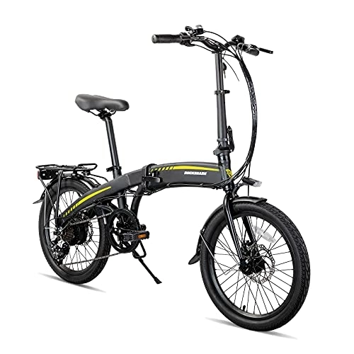 Bicicletas eléctrica : ROCKSHARK Bicicleta Eléctrica Plegable de Aluminio de 20 Pulgadas Freno de Disco Shimano de 7 Velocidades Rueda Plegable Ligera de Aluminio, Negro Azul