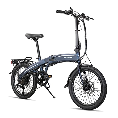 Bicicletas eléctrica : ROCKSHARK Bicicleta eléctrica plegable para adultos, 20 pulgadas, bicicleta eléctrica plegable con cambio Shimano de 7 velocidades, batería de 250 W, 25 km / h