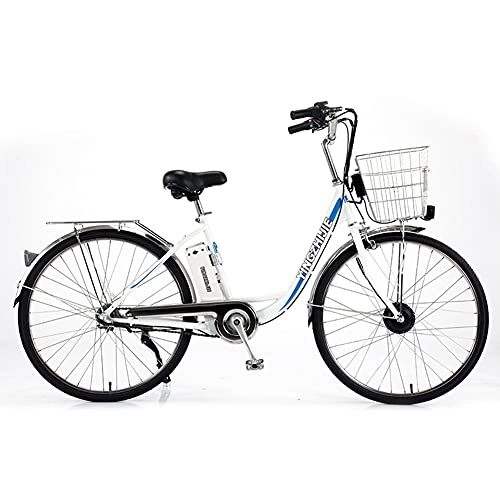 Bicicletas eléctrica : RSTJ-Sjef Bicicleta Eléctrica para Adultos, Bicicleta Eléctrica City Cruiser De 350 W con Batería De Litio Extraíble De 38 V, Bicicleta De Cercanías Eléctrica De 27 Pulgadas, Blanco