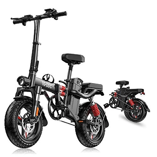 Bicicletas eléctrica : RUIMI Bicicleta Electrica Plegable, 48V E-Bike, 3 Modos de Conducción, Actualizar Bici Electrica Urbana Ligera para Adulto, 300W Motor Bicicleta Plegable 30km / h, Asiento Ajustable, con Pedales80km