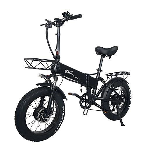Bicicletas eléctrica : RX20-MAX Ebike de Doble Motor Delantero y Trasero, Bicicleta eléctrica Plegable de 48V 15Ah, 20 Pulgadas Bicicleta de montaña para Nieve (Black 15Ah + 1 Batería Repuesto)