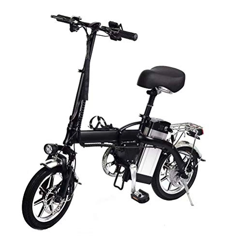 Bicicletas eléctrica : RZBB 14"Bicicleta Elctrica Plegable con 48V 10Ah Batera De Litio 350W Motor De Alta Velocidad para Adultos - Batera De Litio Negra Bicicleta Elctrica Porttil Pequeo Y Porttil