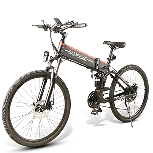 Bicicletas eléctrica : SAMEBIKE Bicicleta de montaña 26 Pulgadas Bicicletas eléctricas Plegables 500W, 48V10AH batería extraíble, Marco de aleación de Aluminio, Shimano 21 Velocidad, E-MTB para Hombres Adultos, Negro