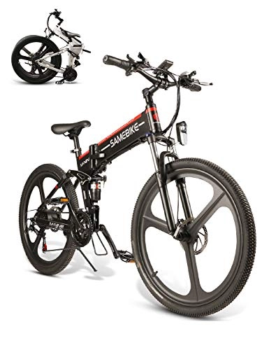 Bicicletas eléctrica : SAMEBIKE Bicicleta de montaña eléctrica 26 Pulgadas Rueda Plegable Ebike 350W 48V 10AH Bicicletas eléctricas de montaña para Adultos (Negro)