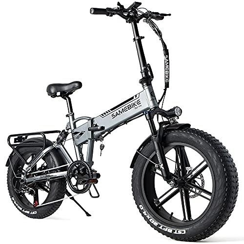 Bicicletas eléctrica : SAMEBIKE Bicicleta eléctrica 20 / '' Fatbike Bicicleta Montaña Plegable Ebike, 48 V10.4 Ah, Pedal Assist, Shimano 7 Vel, para Adolescentes y Adultos, Gris