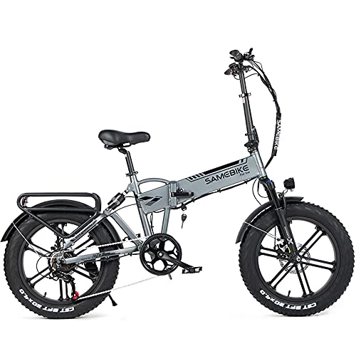 Bicicletas eléctrica : SAMEBIKE Fat Bike Bicicleta Electrica Montaña de 20 Pulgadas Bicicleta Eléctrica Plegable con Batería de 48 V 10AH, Neumático Gordo Bicicleta de Montaña para Adultos (Grey)