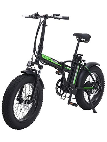 Bicicletas eléctrica : Skyzzie 20" Bicicleta Eléctrica Plegables con Batería de Iones de Litio Extraíble 48V / 15Ah, Fat Tire Ebike 500W Bicicleta Adulto, Asiento Ajustable, Pedales, Negro / Blanco