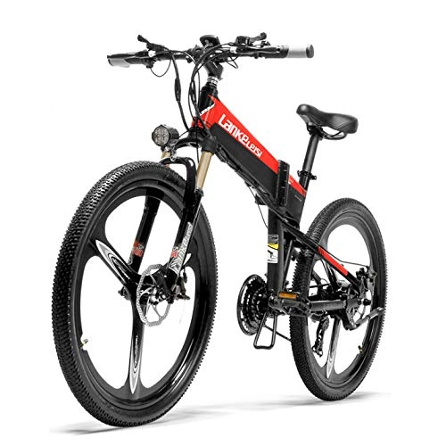 Bicicletas eléctrica : SYLTL 26in Bicicleta Elctrica Plegable de Montaa 48V 10.4HA Batera de Litio Gran Capacidad 21 Velocidades 400W Adulto E-Bike, Blackred