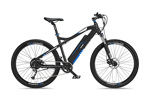 Bicicletas eléctrica : Telefunken Bicicleta eléctrica de montaña de aluminio, cambio de piñón Shimano de 9 velocidades, Pedelec MTB, motor de la rueda trasera de 250 W, frenos de disco, subida M920