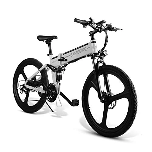 Bicicletas eléctrica : Ultrey - Bicicleta BBT eléctrica plegable de 26 pulgadas, bicicleta de montaña con batería de 350 W, 48 V, 10, 4 Ah, 480 Wh, amortiguación altamente resistente y 21 marchas Shimano, color blanco