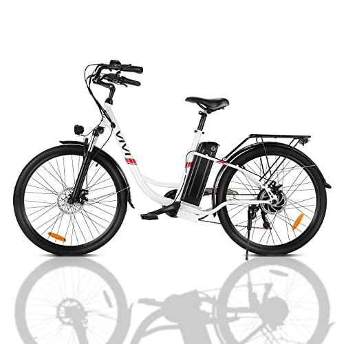 Bicicletas eléctrica : VIVI Bicicleta Electrica, 26 Pulgadas Ebike 250W Motor Bicicleta Eléctrica, 36V / 8Ah Li-Ion Batería, Shimano 7 Velocidades, Bicicleta Mujer Bici Electrica para Adultos (Blanco)