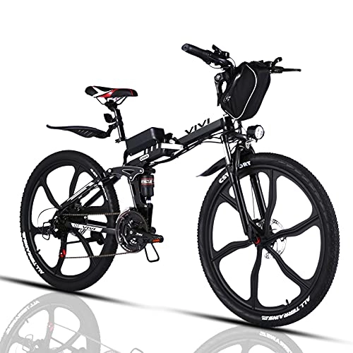Bicicletas eléctrica : VIVI Bicicleta Electrica Plegable 250W Bicicleta Eléctrica Montaña, Bicicleta Montaña Adulto Bicicleta Electrica Plegable con Rueda Integrada de 26", Batería de 8 Ah, 25 km / h Velocidad MÁX (Negro)