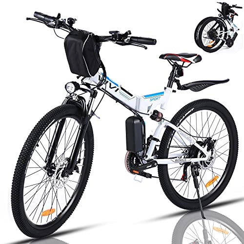 Bicicletas eléctrica : VIVI Bicicleta Electrica Plegable 350W Bicicleta Eléctrica Montaña, Bicicleta Montaña Adulto Bicicleta Electrica Plegable 26", Batería de 8 Ah, 32 km / h Velocidad MÁX (Blanco)