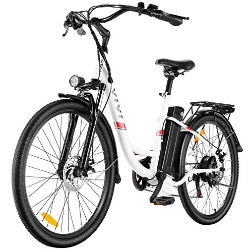 Bicicletas eléctrica : VIVI Bicicleta Eléctrica 350W 26"Bicicleta Eléctrica de Crucero / Bicicleta Eléctrica de Ciudad con Batería Extraíble de Iones de Iitio de 8 Ah, Shimano 7 Velocidades (Blanco)
