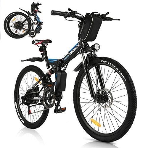 Bicicletas eléctrica : Vivi Bicicleta Eléctrica Plegable, 26 Pulgadas para Bicicleta De Montaña Eléctrica para Adultos, Motor De 250 W con, Engranaje De 21 Velocidades De Suspensión Shimano Completa Premium (Azul Negro)