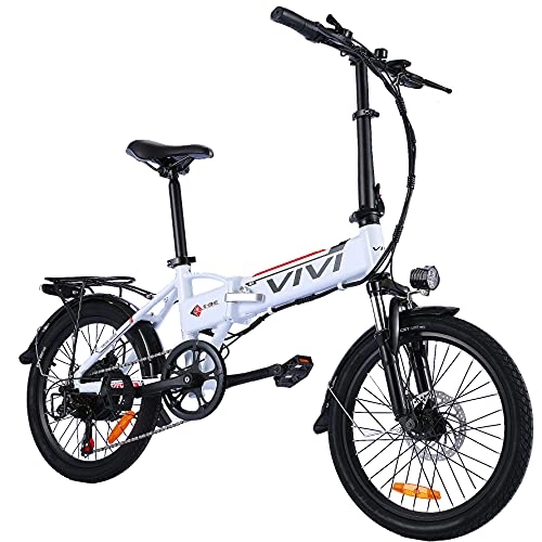 Bicicletas eléctrica : Vivi Bicicletas Electrica Plegable Adulto, 20'' Ebike Motor de 250W, Batería de Litio Extraíble de 36V 8Ah, 3 Modo de Trabajo, Profesional de 7 Velocidades (Blanco-20 Pulgadas)