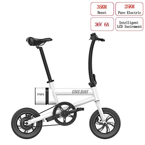 Bicicletas eléctrica : W&TT Mini Bicicleta elctrica 36V 6A 250W E-Bike Plegable con Resistencia 25KM y la Velocidad mxima 25km / h, 12" Doble Frenos de Disco Bicicleta Ciudad de cercanas, White