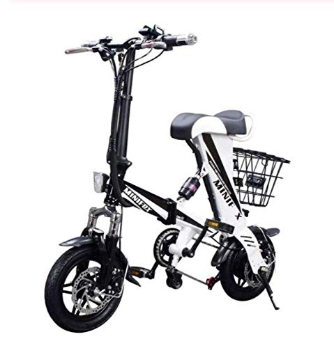 Bicicletas eléctrica : WXJWPZ Bicicleta Elctrica Plegable 12 Pulgadas 36V 250W 8A Batera De Litio Porttil Mini City E Bike Scooter, White