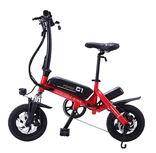 Bicicletas eléctrica : WXJWPZ Bicicleta Elctrica Plegable Bicicleta Elctrica De 12 Pulgadas Smart Ebike 36V Batera De Litio 30 Km, Red