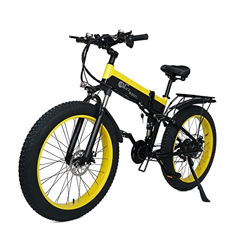 Bicicletas eléctrica : X26 Bicicleta de montaña eléctrica Plegable de 26 Pulgadas Bicicleta de Nieve para Adultos, Bicicleta eléctrica de 21 velocidades con Dos baterías extraíbles de 10AH (Amarillo (baterías de 10ah * 2))