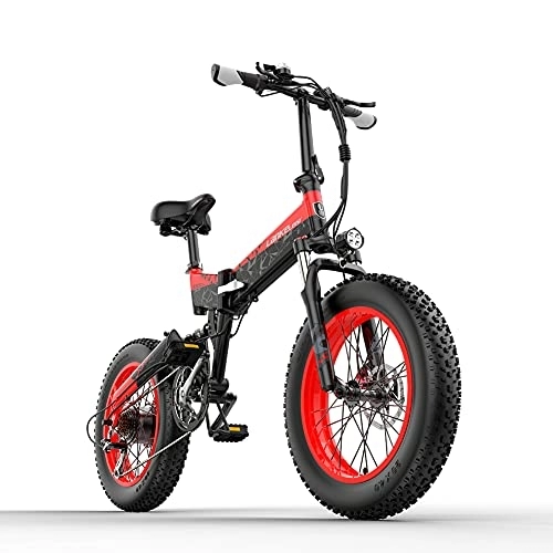 Bicicletas eléctrica : X3000 Bicicleta eléctrica Plegable para Adultos 48V 14.5Ah Batería Snow Fat Bike Freno de Disco hidráulico Bicicleta eléctrica de montaña de 20 Pulgadas