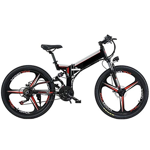 Bicicletas eléctrica : XMIMI Bicicleta de montaña elctrica Batera de Litio 48V Batera de Bicicleta Plegable Coche Adulto Antes y despus Frenos de Disco mecnicos 26 Pulgadas