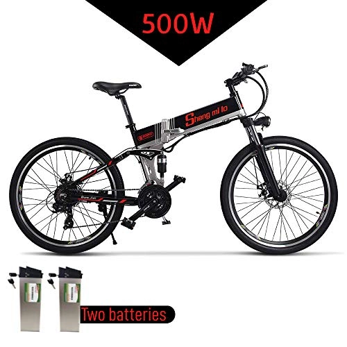 Bicicletas eléctrica : XXCY 500w / 350w Bicicleta De Montaa Elctrica 12.8ah Ebike Plegable MTB Bicicleta Shimano 21 Velocidades Dos Bateras (black02)