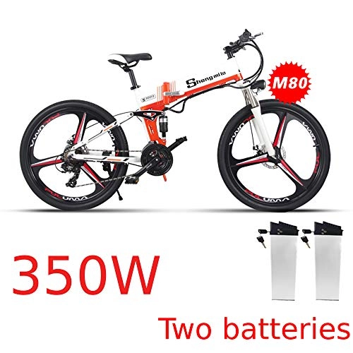 Bicicletas eléctrica : XXCY 500w / 350w Bicicleta De Montaña Eléctrica 12.8ah Ebike Plegable MTB Bicicleta Shimano 21 Velocidades Dos Baterías (orange01)