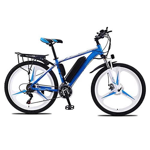 Bicicletas eléctrica : YIZHIYA Bicicleta Eléctrica, 26" Bicicleta de montaña eléctrica de aleación de magnesio para Adultos, E-Bike Todoterreno de 27 velocidades, Frenos de Disco Delanteros y Traseros, White Blue, 36V 13AH
