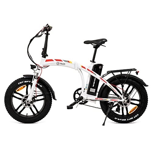 Bicicletas eléctrica : Youin Dubai Bicicleta eléctrica Plegable, Neumáticos Fat 20", Motor 250W, Cambio Shimano 7 Velocidades, Batería Extraíble - Blanco.