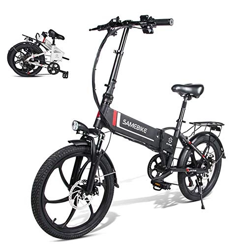 Bicicletas eléctrica : YRXWAN Ciclomotor de 7 velocidades 48V 350W Bicicleta elctrica Plegable Neumtico de 20 Pulgadas Bicicleta elctrica 80km Kilometraje Bicicleta elctrica, Negro, 350w