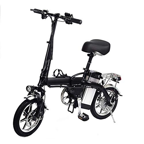 Bicicletas eléctrica : yummyfood Bicicleta Eléctrica, E-Bike Plegable 350w Negro Bicicleta De Montaña De Aleación De Aluminio Rueda De 14 Pulgadas Faros LED 40 / H