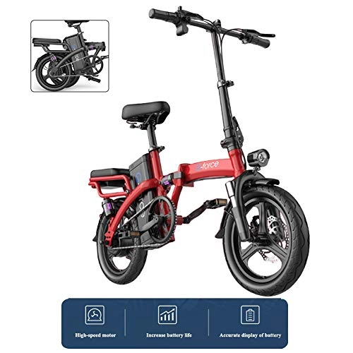 Bicicletas eléctrica : YXYBABA Bicicleta Electrica 14" Llantas De Aleación De Aluminio Plegable, 48V Batería De Grado Automotriz, 400W Motor Inversor De Recuperación De Energía, con Sistema De Posicionamiento GPS, Rojo