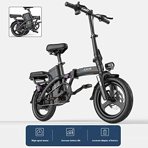 Bicicletas eléctrica : YXYBABA Bicicleta Eléctrica De 14" para Adultos, Batería De Iones De Litio 48V, Recupero Di Energia del Motore Dell'inverter 400W, Pneumatico Tubeless Antideflagrante, Blanco