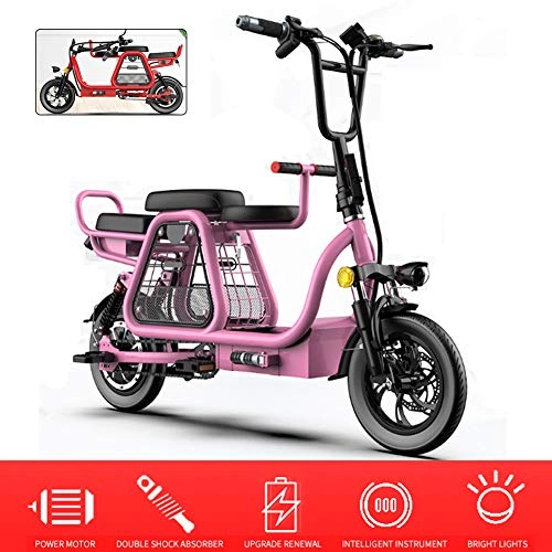 Bicicletas eléctrica : YXYBABA Bicicleta Eléctrica para Adultos, Foldable Electric Moped Bicycle, 250W Brushless Motorriding, con Pantalla LCD De Pantalla Grande Cesta De Almacenamiento De Gran Capacidad, Rosado