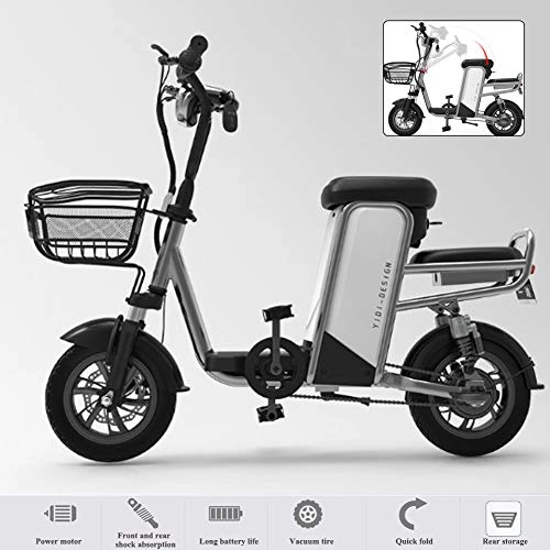 Bicicletas eléctrica : YXYBABA Patinete Eléctrico Potencia Máxima De 400 W, Autonomía Ilimitada hasta 45 Km, Ruedas Antirreventón De 12", Apto para Desplazamientos Y Compras, Gris