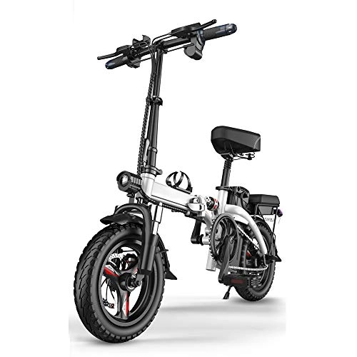 Bicicletas eléctrica : YXZNB Bicicleta Elctrica, Bicicleta Elctrica Plegable, 14 '' / 400W / 48V De La Batera del Motor 80 Kilometros, Conveniente para Los Deportes Al Aire Libre Ciclismo De Viajes, Blanco