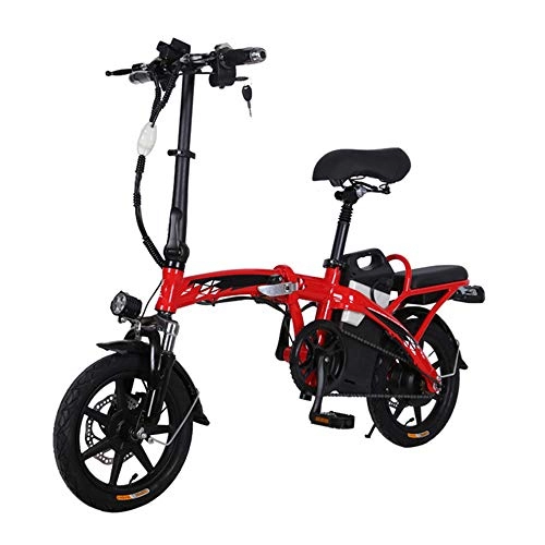 Bicicletas eléctrica : YXZNB Bicicleta elctrica, Ciudad de Trfico Plegable Bicicleta elctrica, la Velocidad mxima de 20 km / H, 14" batera de Litio Recargable 350W / 15A, Bicicletas Neutro, Rojo