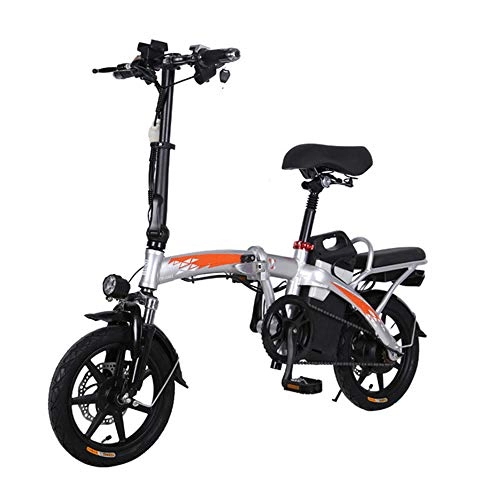 Bicicletas eléctrica : YXZNB Bicicleta Elctrica, Ciudad De Trfico Plegable Bicicleta Elctrica, La Velocidad Mxima De 20 Km / H, 14" Batera De Litio Recargable 350W / 20A, Bicicletas Neutro, Plata