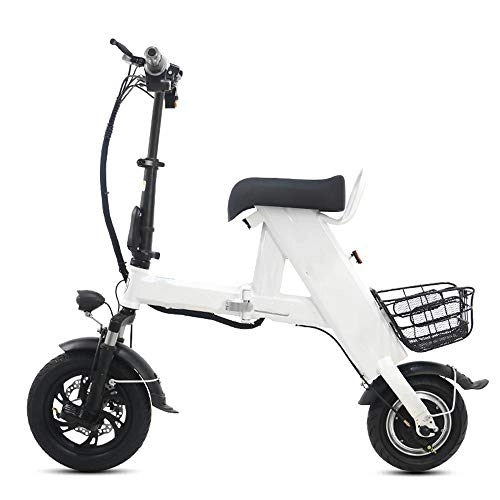 Bicicletas eléctrica : YXZNB Bicicleta Elctrica, De 12 Pulgadas De Nylon Neumtico Neumticos, Motor Elctrico De 400 W / 15Ah Batera Recargable 48V / Litio, Bicicleta Plegable Porttil, Blanco