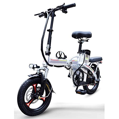 Bicicletas eléctrica : YXZNB Bicicleta Elctrica, Plegable 350W Adulto / 48V / 25A Batera De Litio para Montar A Caballo Al Aire Libre Y Los Desplazamientos, 14" Pulgadas Bicicleta Elctrica, Plata