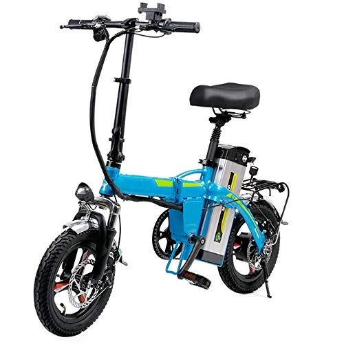 Bicicletas eléctrica : YXZNB Bicicleta Elctrica Plegable, 8AH 400W 48V De 14 Pulgadas Ligero con Faros LED Y 3 Modos, Adecuados para Jvenes Y Adultos Aptitud Trfico Urbano, Azul