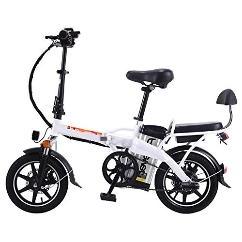 Bicicletas eléctrica : YXZNB Bicicleta elctrica Plegable, con 350W de Motor, la Velocidad mxima de 20 km / H 48V / 16A de la batera, Conveniente para la Juventud y Adulto Ciudad Trfico, Blanco