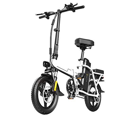 Bicicletas eléctrica : YXZNB Bicicleta Elctrica, Plegable De 14'' Bicicleta Elctrica, Ciudad De Bicicletas / 150 Kilometros, con El Pedal del Pie, con 350W / 48V Batera De Litio Fit, Portable Adulto De Bicicletas, Blanco