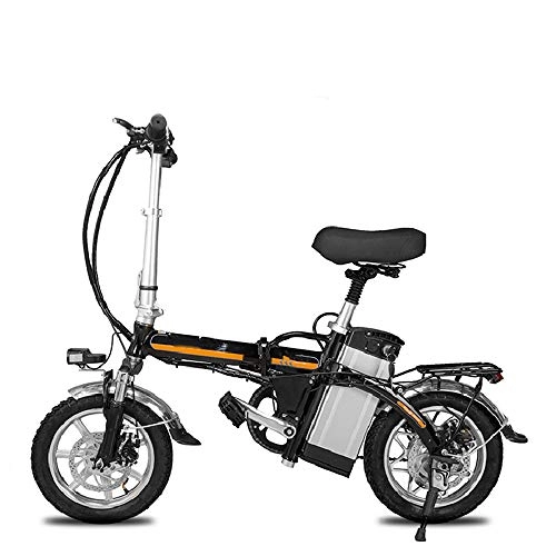 Bicicletas eléctrica : YXZNB Bicicleta elctrica, Plegable vehculo 400W / 48V / 10Ah / 14 '' de Litio de la batera elctrica, con el Pedal, Apto para Personas jvenes y Adultas de Fitness Trfico Urbano, Negro