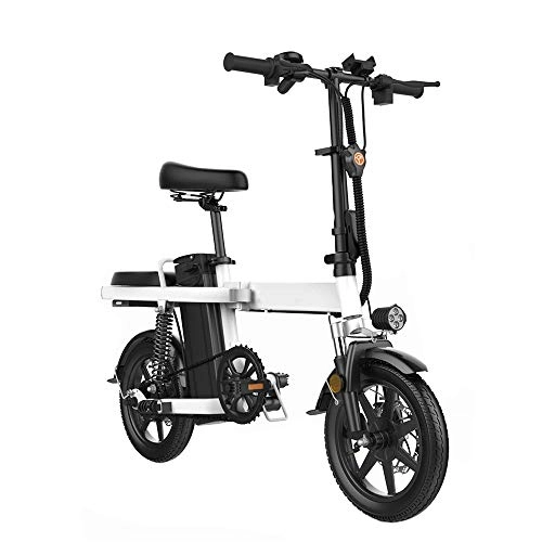 Bicicletas eléctrica : YXZNB Bicicleta elctrica, Urban Plegable de cercanas E-Bici, Velocidad mxima 25 kilometros / h, 14" 350W / 8A extrable de Carga de la batera de Litio, Unisex de Bicicletas, Blanco