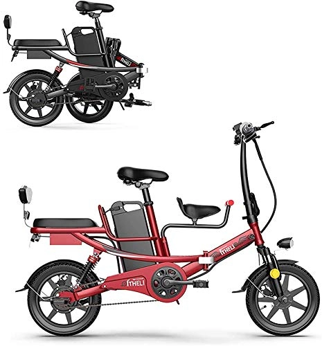 Bicicletas eléctrica : ZJZ Bicicleta Eléctrica Plegable de 14"para Adultos, Bicicleta Eléctrica de 400W, Bicicleta de Viaje, Batería de Litio Extraíble 48V, Rojo, 8AH