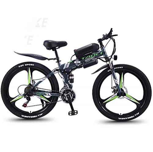 Bicicletas eléctrica : ZTYD Electric Bike, 26" Bicicleta de montaña para Adultos, Bicicletas Todo Terreno de 21 velocidades, 36V 30KM Puro batera Kilometraje Desmontable de Iones de Litio, Black Green a2, 13AH / 75km