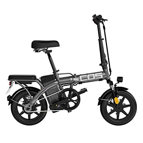 Bicicletas eléctrica : ZXQZ Bicicletas Eléctricas, Batería de Litio de 14 Pulgadas Motor Adulto Plegable Ligero Bicicletas Eléctricas 48V 14.4Ah Bicicleta Eléctrica Portátil, Gris